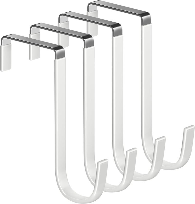 Mars-Rock Over The Door Metal Hooks with Plastic Coating 5.5" Fit 0.5" to 2" Wide Door 4 Pcs Heavy Duty Single Towel Robe Rack Wreath Bathroom Shower Hanger Shoe Organizer Ironing Board Short White - Image 1